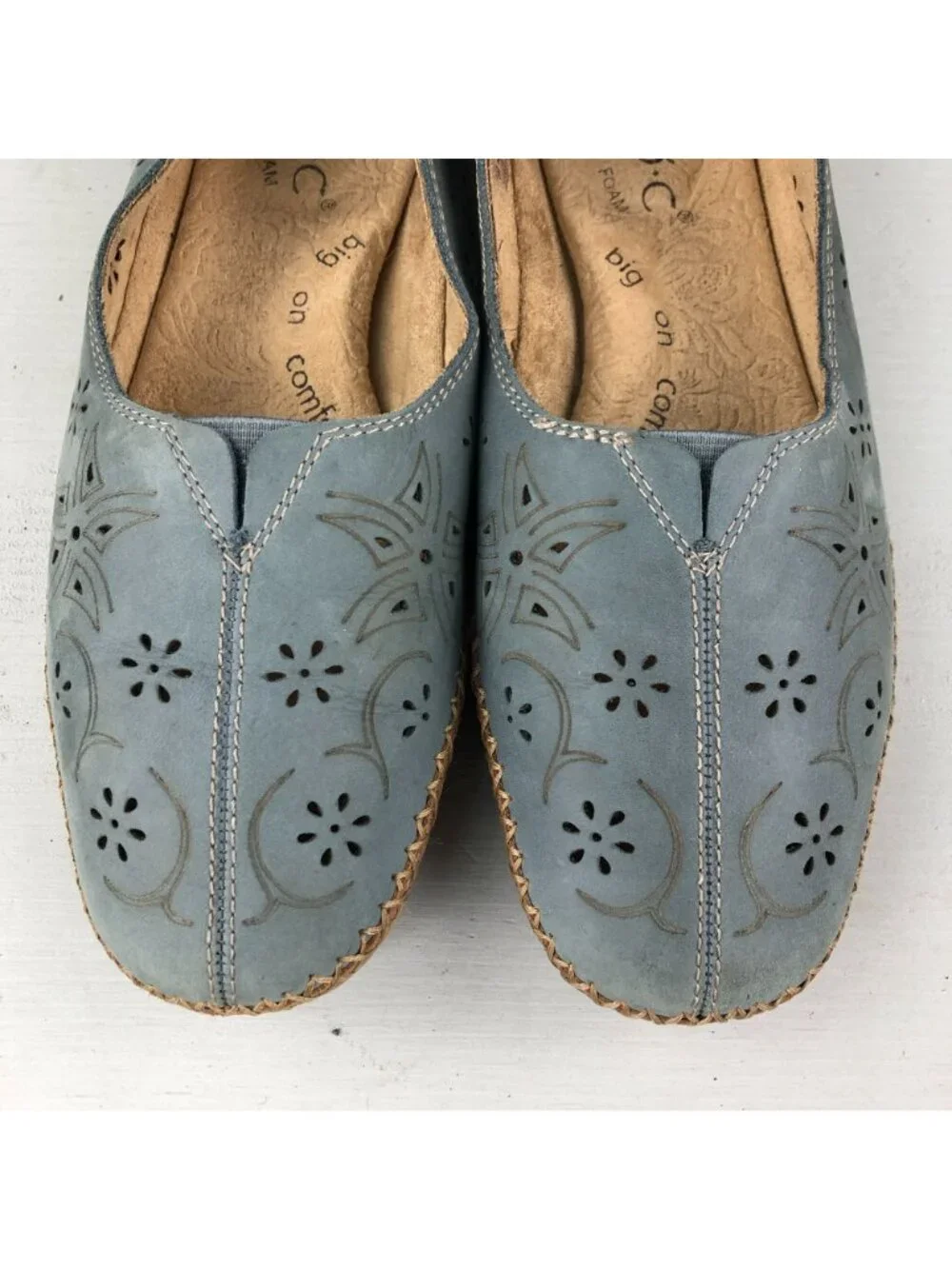 BOC Women's Size 8M Poha Blue Leather Laser Cut Perforated Ballet Flats Shoes